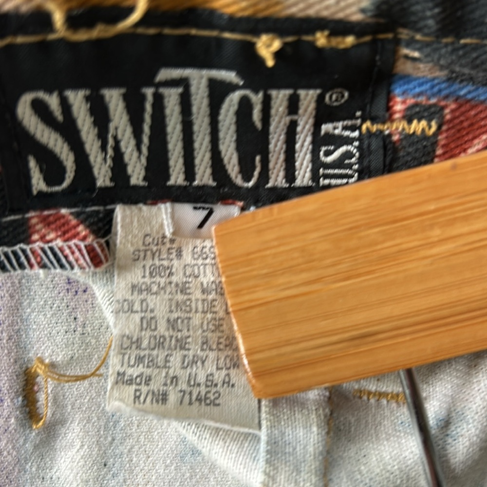 Vintage Switch USA made in USA cotton Aztec faux wrap mini skirt - Picture 8 of 8